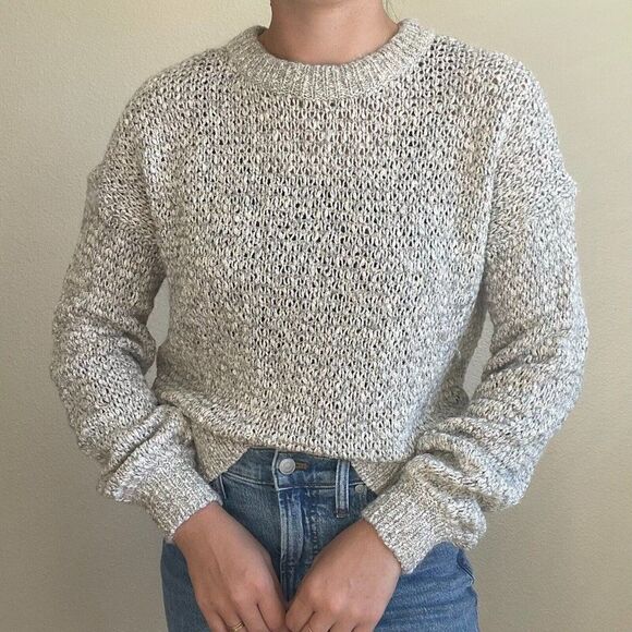 Madewell Womens Gray White Wool Blend Sheer Winter Soft Crewneck Sweater Sz S - Picture 6 of 7